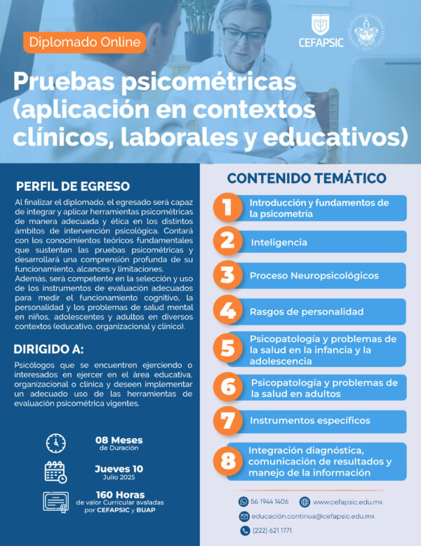 Diplomado Online: Pruebas Psicométricas (Aplicación en contextos clínicos, laborales y educativos)